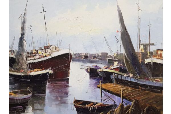 Pintura al óleo: Barcos